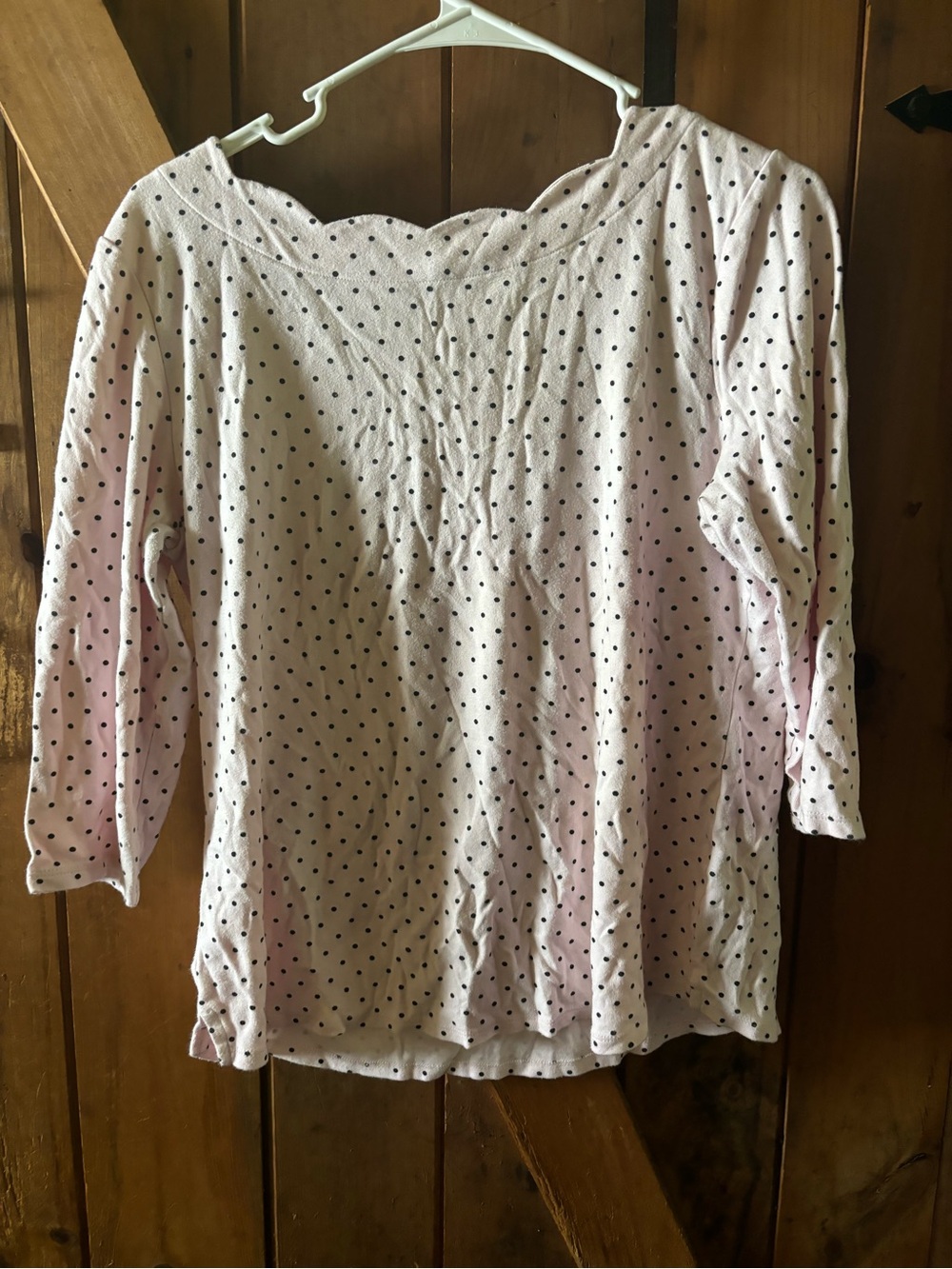 croft & barrow Light Pink Long Sleeve Top with Black Polka Dots